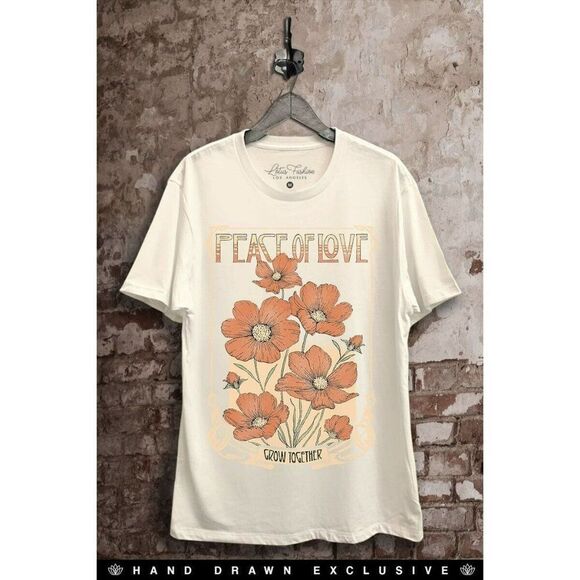 Lotus Fashion Tops - Peace of Love California Poppy Graphic Tee Boho Western Retro Ivory Top S-XL New